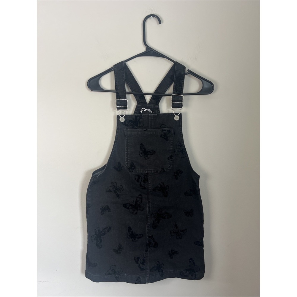 Art Class Girl's Black Butterfly Overall Denim Dress Sz L (10-12)